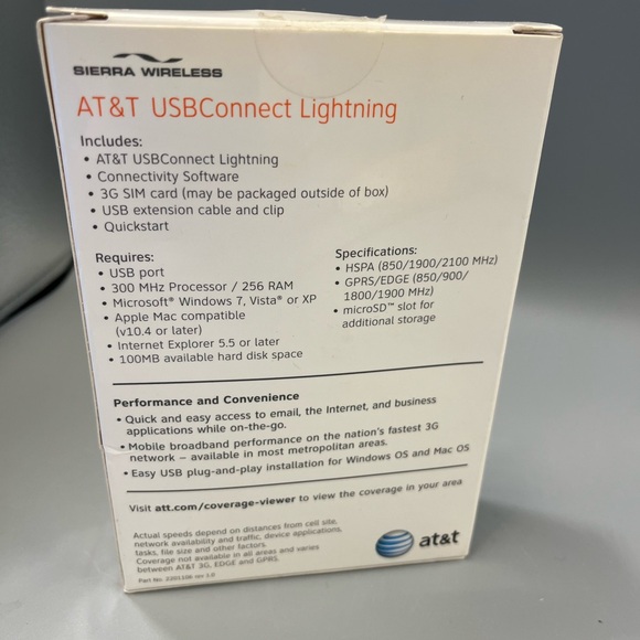 Unused Sierra Wireless USBConnect Lightning U305 AT&T 3G USB Modem - Picture 3 of 9